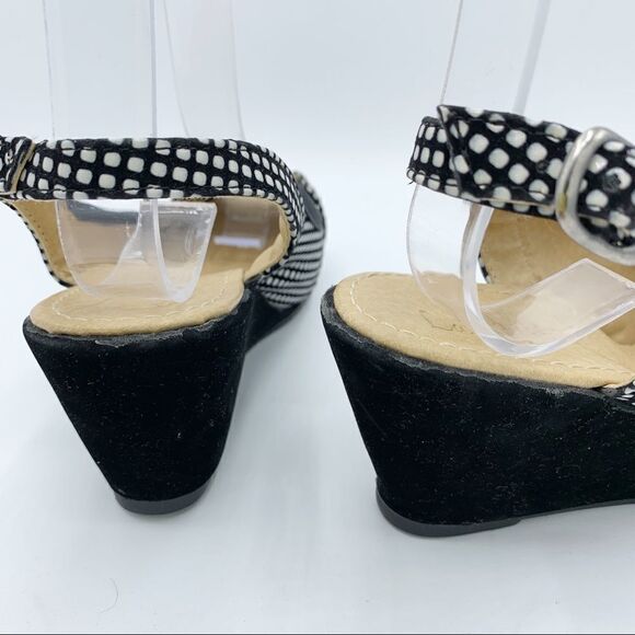 Laisha Peep Toe Wedge Sandal Slingback Velvet Heel - Picture 7 of 13